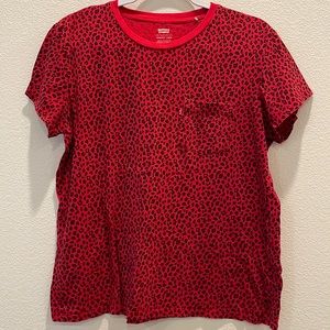 Levi’s Perfect Crew Red Leopard Print Shirt One Pocket